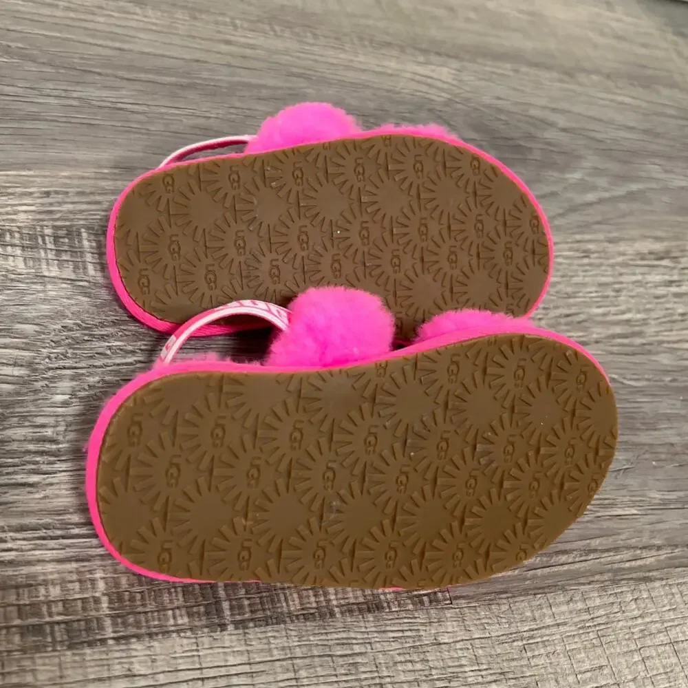NEW‎ UGG Fluff Yeah Slingback Slide Slippers Girls Size 8 Hot Pink Sheepskin